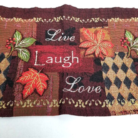 Live Laugh Love Tapestry Valance Set of 3 Burgundy Brown Leaves Harlequin Home - Picture 3 of 8